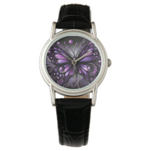 Whimsical Gothic Butterfly Lila Black Colorful Armbanduhr