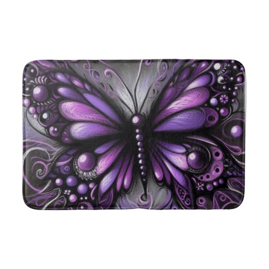 Whimsical Gothic Butterfly Lila Black Colorful Badematte (Vorderseite)