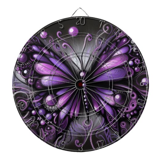 Whimsical Gothic Butterfly Lila Black Colorful Dartscheibe (vorne)