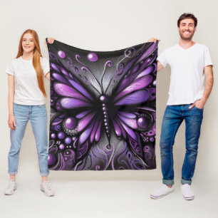 Whimsical Gothic Butterfly Lila Black Colorful Fleecedecke