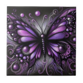 Whimsical Gothic Butterfly Lila Black Colorful Fliese (Vorderseite)