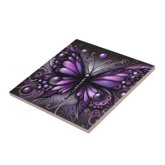 Whimsical Gothic Butterfly Lila Black Colorful Fliese (Seite)