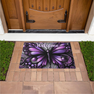 Whimsical Gothic Butterfly Lila Black Colorful Fußmatte