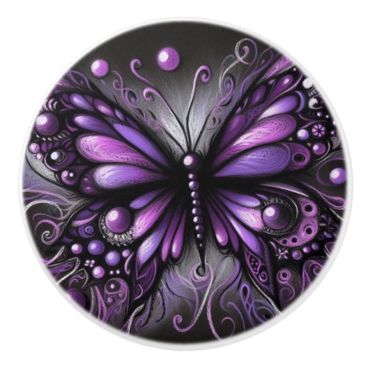 Whimsical Gothic Butterfly Lila Black Colorful Keramikknauf (Vorderseite)