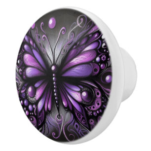 Whimsical Gothic Butterfly Lila Black Colorful Keramikknauf