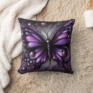 Whimsical Gothic Butterfly Lila Black Colorful Kissen