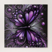 Whimsical Gothic Butterfly Lila Black Colorful Puzzle (Horizontal)