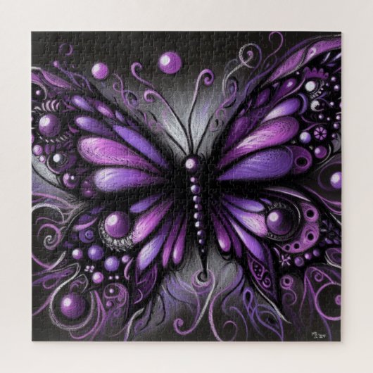 Whimsical Gothic Butterfly Lila Black Colorful Puzzle (Vertikal)