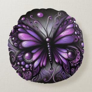 Whimsical Gothic Butterfly Lila Black Colorful Rundes Kissen