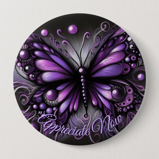 Whimsical Gothic Butterfly Purple Personalized Button (Vorderseite)