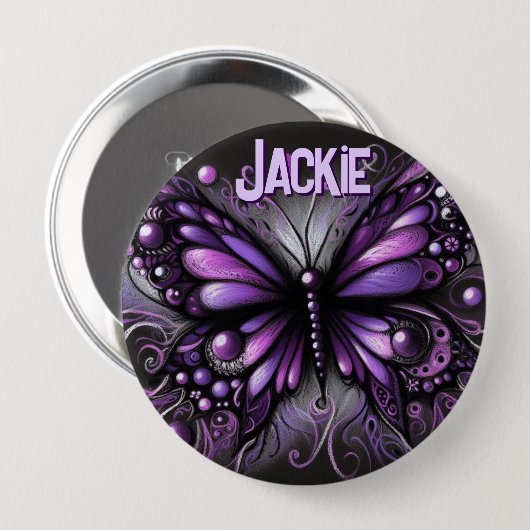 Whimsical Gothic Butterfly Purple Personalized Button (Vorne & Hinten)