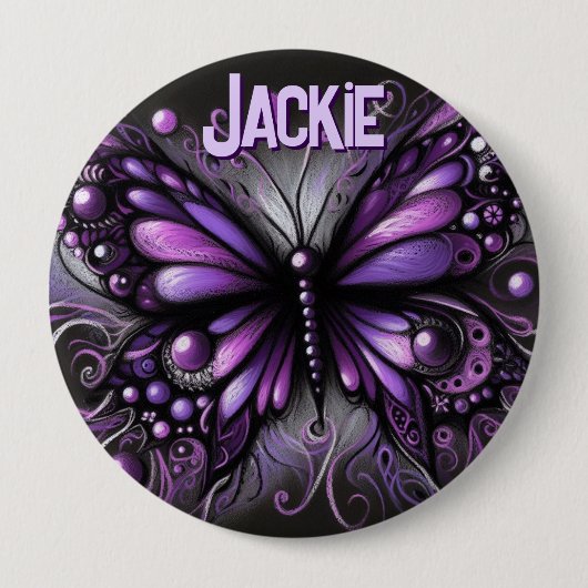 Whimsical Gothic Butterfly Purple Personalized Button (Vorderseite)