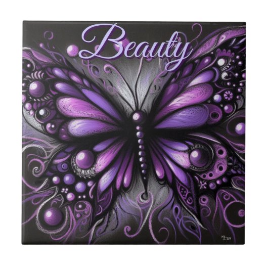 Whimsical Gothic Butterfly Purple Personalized Fliese (Vorderseite)