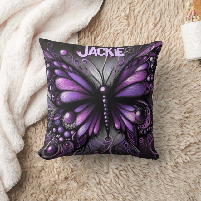 Whimsical Gothic Butterfly Purple Personalized Kissen (Decke)