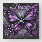 Whimsical Gothic Butterfly Purple Personalized Quadratische Wanduhr (Vorderseite)