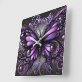 Whimsical Gothic Butterfly Purple Personalized Quadratische Wanduhr (Winkel)