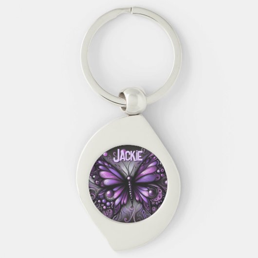 Whimsical Gothic Butterfly Purple Personalized Schlüsselanhänger (Vorderseite)