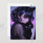 Whimsical Gothic Cat Lady Postkarte (Vorne/Hinten)