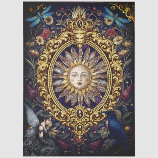 Whimsical Gothic Celestial Libelle Rabe Fee  Seidenpapier (Vorderseite)