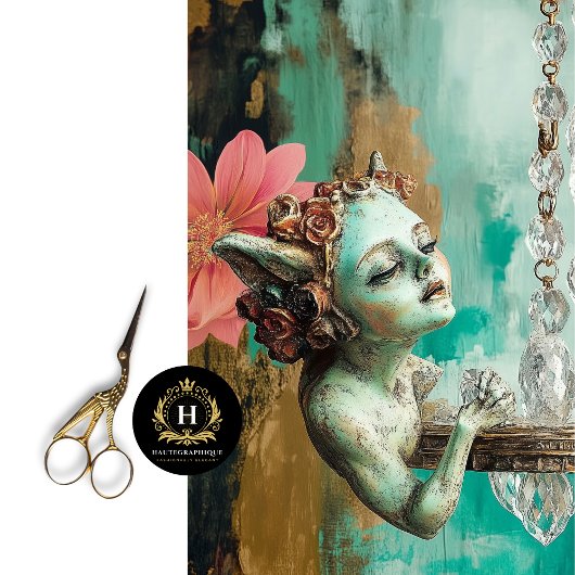 Whimsical Gothic Gargoyle Fairy Decoupage Seidenpapier