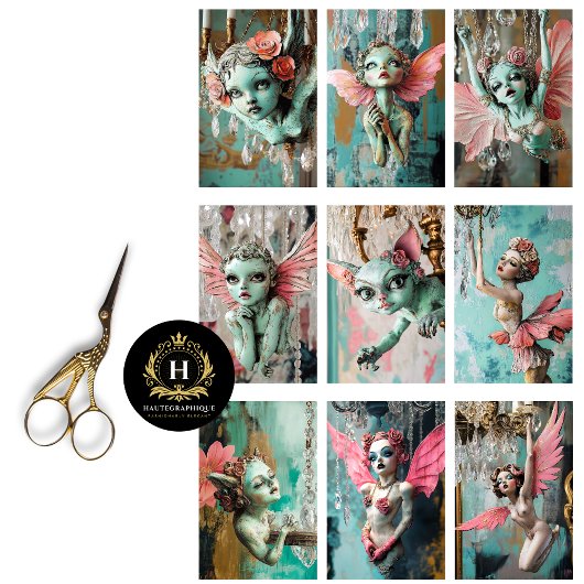 Whimsical Gothic Gargoyle Fairy Decoupage Seidenpapier