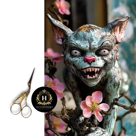 Whimsical Gothic Gargoyle mit Blütendekoupage Seidenpapier