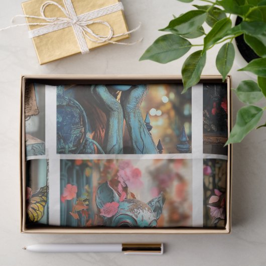 Whimsical Gothic Paris Gargoyle Decoupage Seidenpapier (Geschenk)