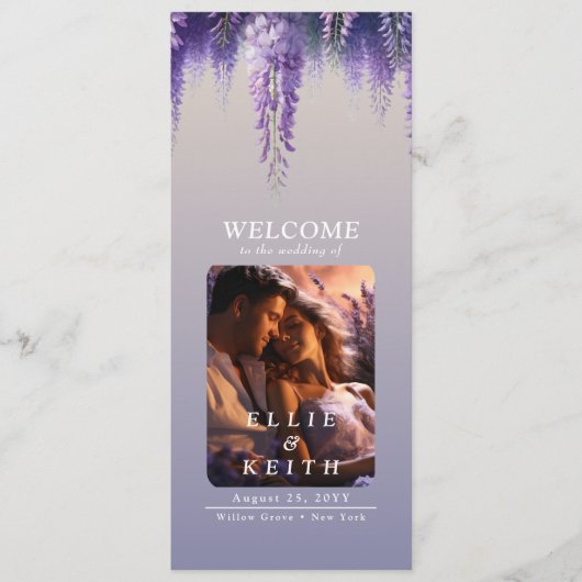 Whimsical Gradient Lila Blumenzwiebeln Foto Hochze Programm (Vorderseite)