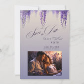 Whimsical Gradient Lila Floral 2 Foto Hochzeit Save The Date (Vorderseite)