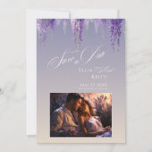 Whimsical Gradient Lila Floral 2 Foto Hochzeit Save The Date (Vorderseite)