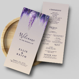 Whimsical Gradient Lila Floral Wedding Programm