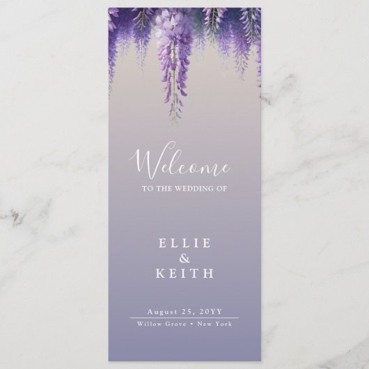 Whimsical Gradient Lila Floral Wedding Programm (Vorderseite)