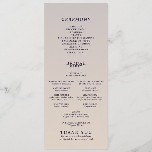 Whimsical Gradient Lila Floral Wedding Programm (Rückseite)