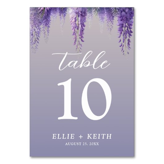 Whimsical Gradient Lila Floral Wedding Tischnummer (Rückseite)