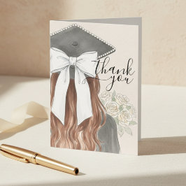 Whimsical Graduation Cap with Bow & Pearls Script Dankeskarte