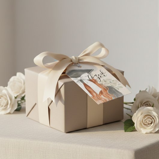 Whimsical Graduation Cap with Bow & Pearls Script Geschenkanhänger