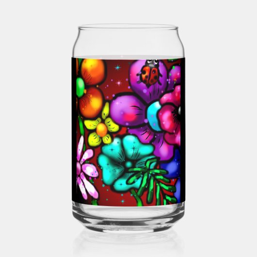 Whimsical Graffiti Style Blume Ladybug Dosenglas (Rückseite)