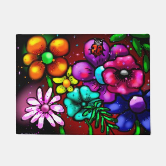 Whimsical Graffiti Style Blume Ladybug Fußmatte (Vorderseite)
