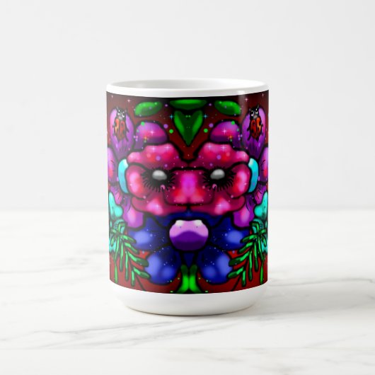 Whimsical Graffiti Style Blume Ladybug Kaffeetasse (Mittel)
