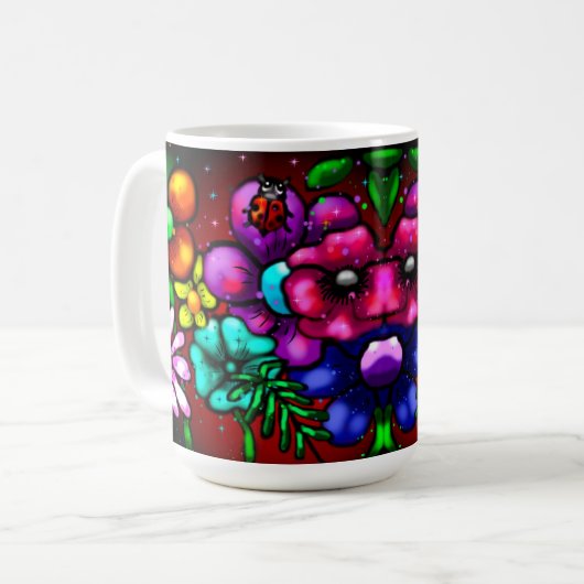 Whimsical Graffiti Style Blume Ladybug Kaffeetasse (Vorderseite Links)