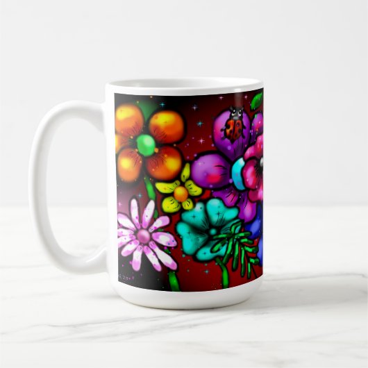 Whimsical Graffiti Style Blume Ladybug Kaffeetasse (Links)