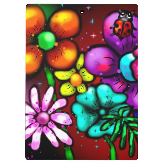 Whimsical Graffiti Style Blume Ladybug Klemmbrett (Rückseite)