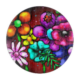 Whimsical Graffiti Style Blume Ladybug Schneidebrett