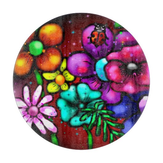 Whimsical Graffiti Style Blume Ladybug Schneidebrett (Vorderseite)