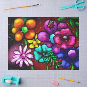 Whimsical Graffiti-Style Floral Ladybug Decoupage Seidenpapier