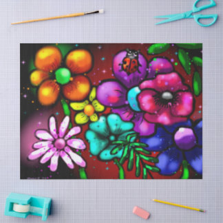 Whimsical Graffiti-Style Floral Ladybug Decoupage Seidenpapier