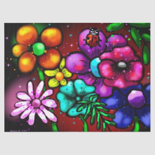 Whimsical Graffiti-Style Floral Ladybug Decoupage Seidenpapier (Vorderseite)