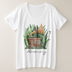 Whimsical Gramophone Fairytale House Wasserfarbe Große Größe T-Shirt