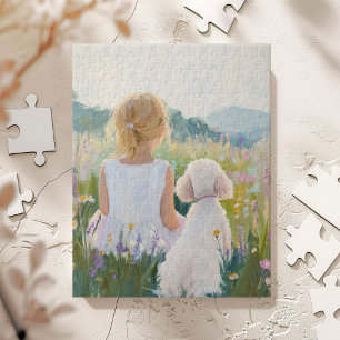 Whimsical Grand Millennial Mädchen und Hund Kunstp Puzzle