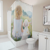 Whimsical Grand Millennium Girl and Dog Art Duschvorhang (Beispiel)